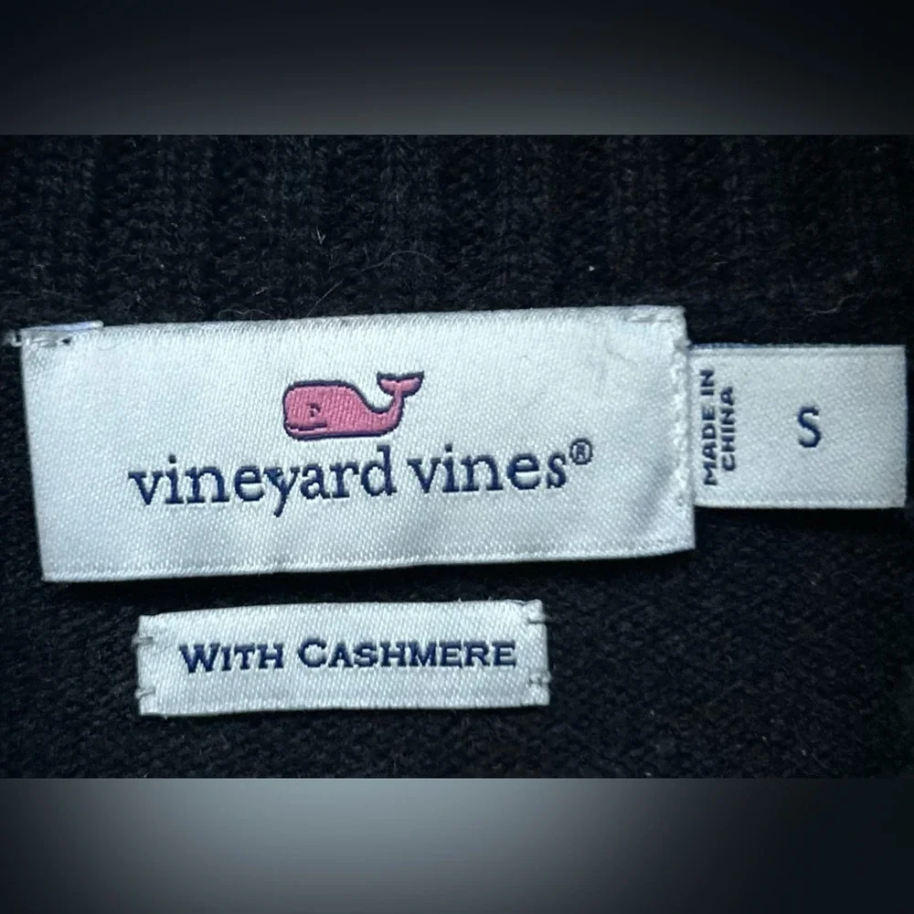 Vineyard Vines Black Size Small Sweater Wool Cashmere Fringe Trim Turtleneck